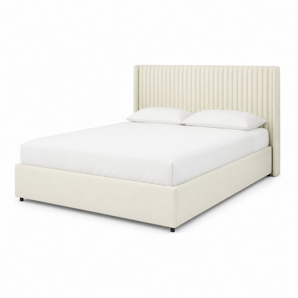 Cama de Tela de Poliéster Crema 200x160 cm