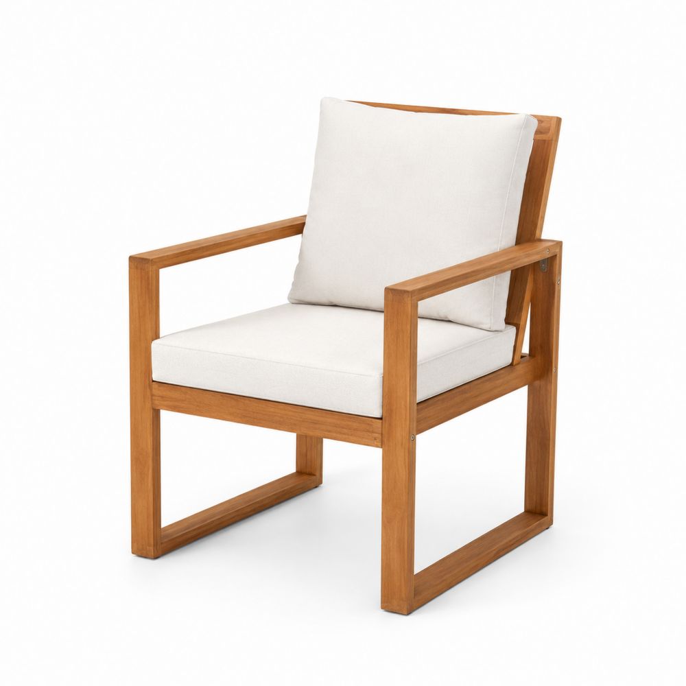 Silla de madera con cojines de poliéster blanco