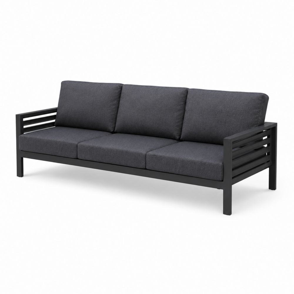 Sofá de exterior de aluminio de 3 plazas con cojines gris