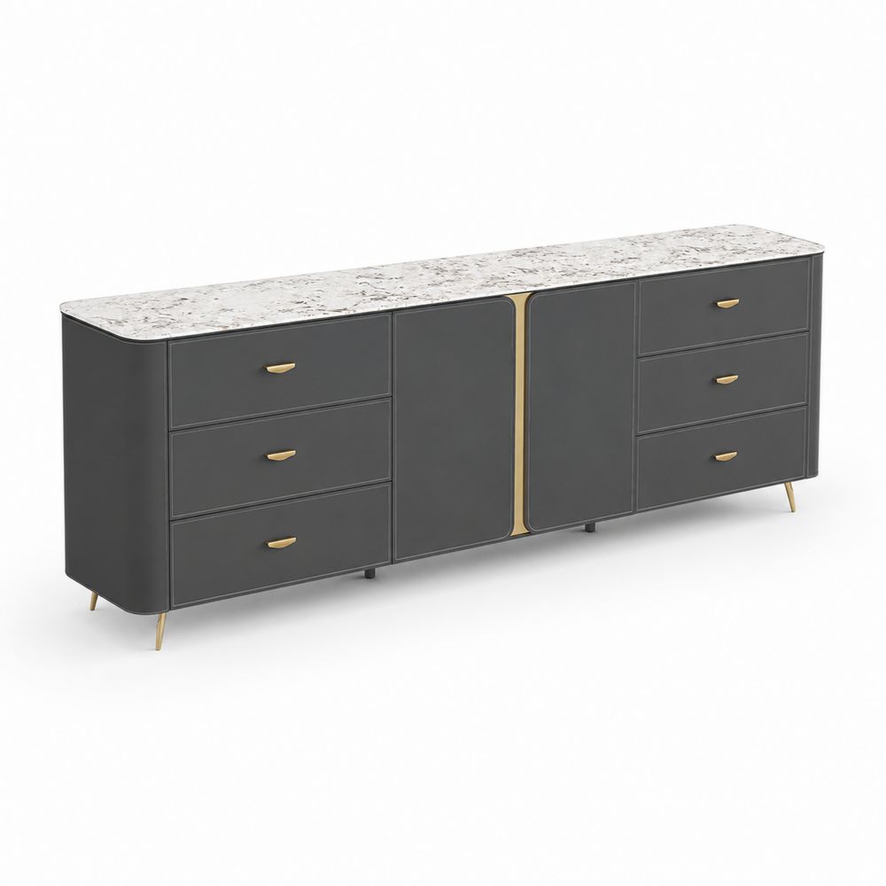Aparador de Comedor de Mármol y MDF con 6 Cajones y 2 Puertas