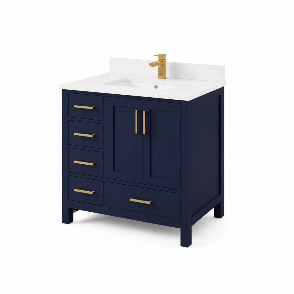 Mueble de lavabo de madera azul oscuro con encimera de mármol