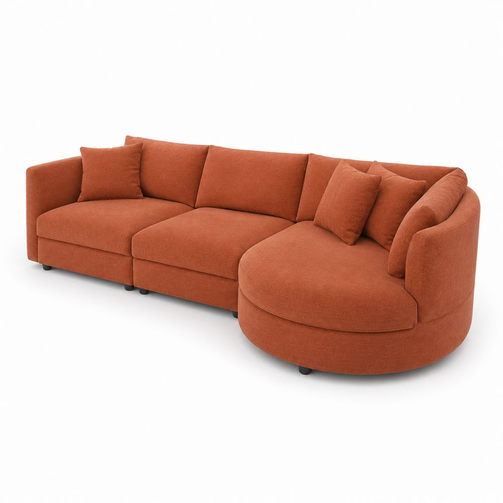 Sofá seccional en forma de L con chaise longue y cojines en poliéster