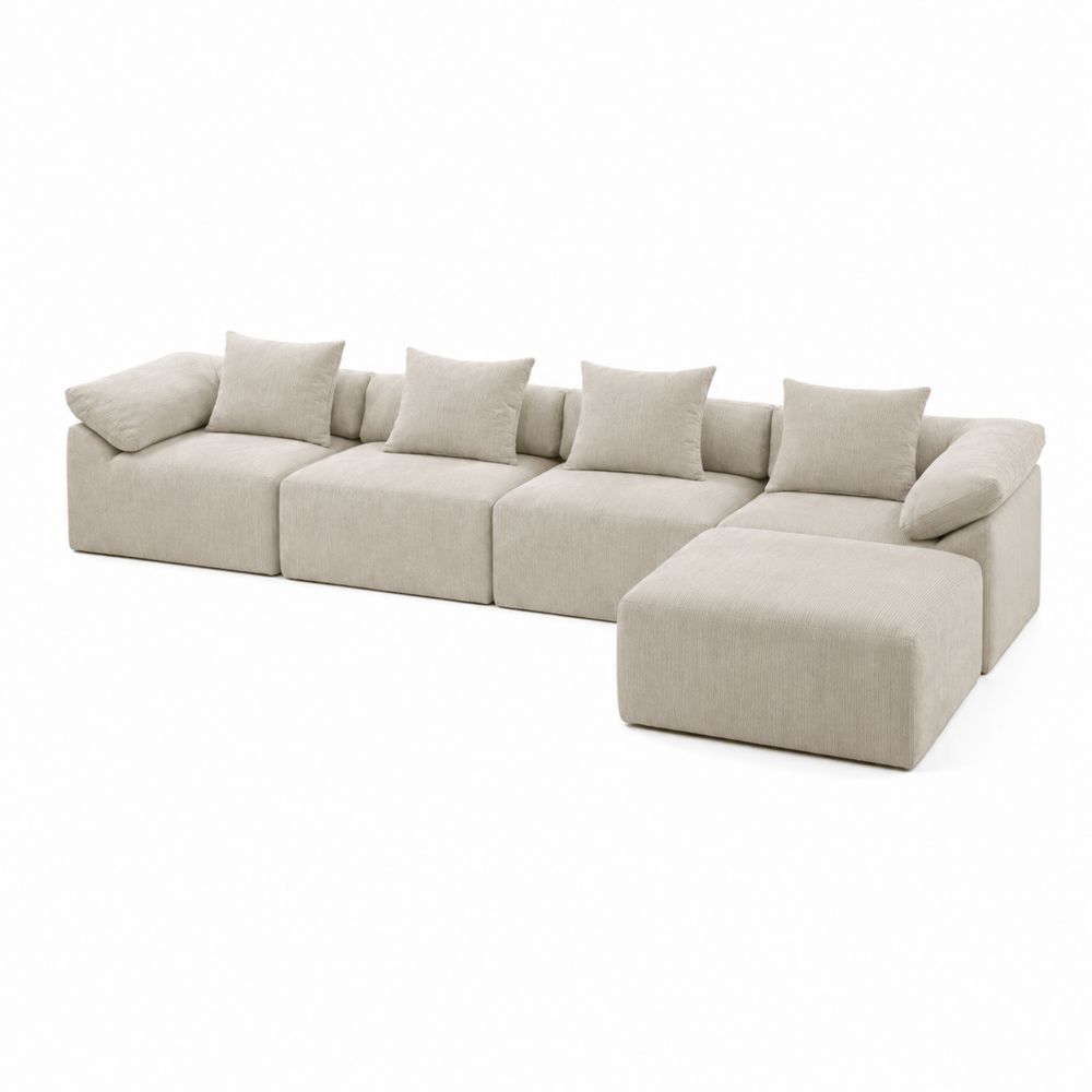 Sofá modular en L beige de tela de poliéster