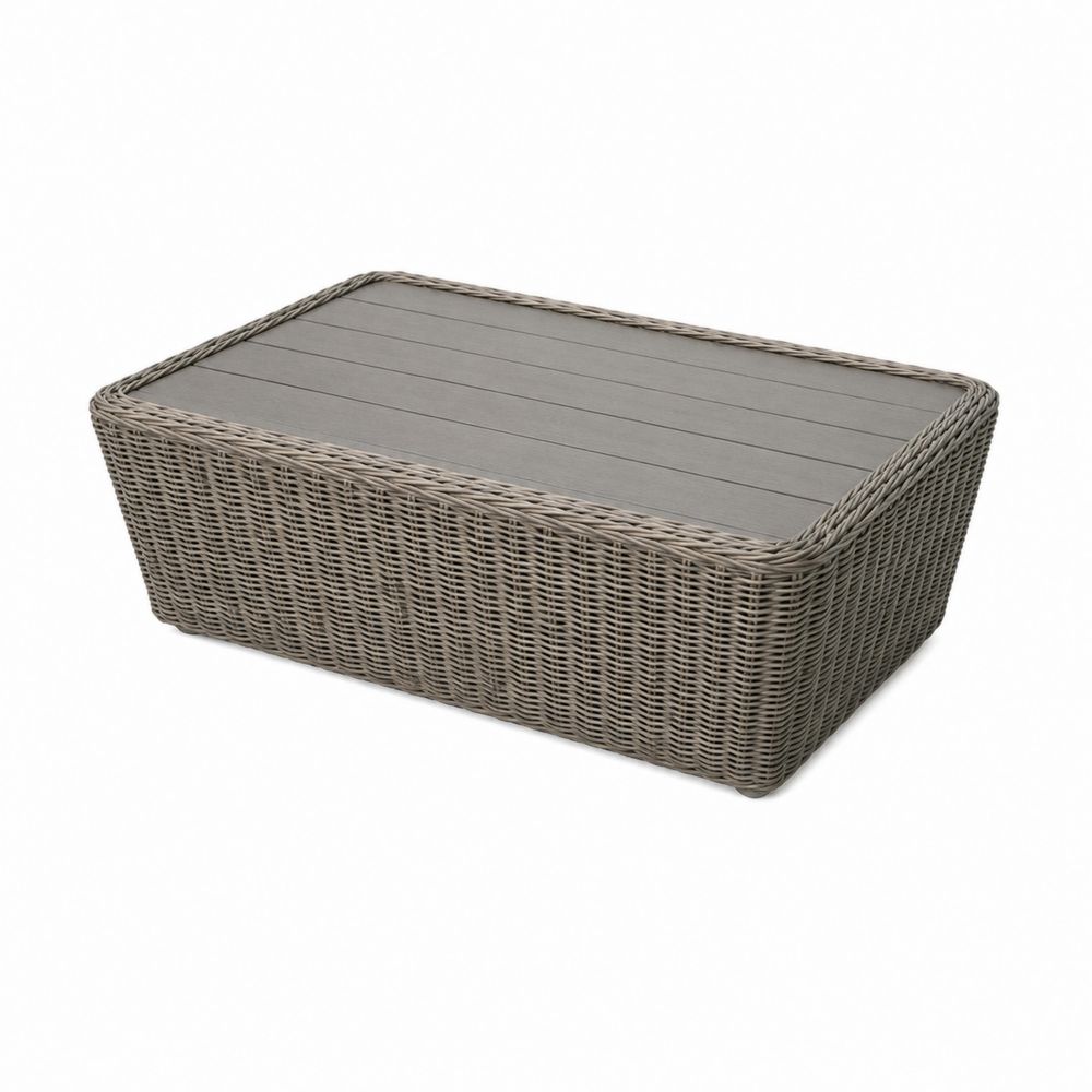 Mesa de café rectangular de madera y resina trenzada 120x60x35 cm Gris