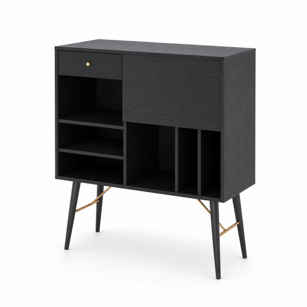 Aparador de Madera Contrachapada Negro con Cajón