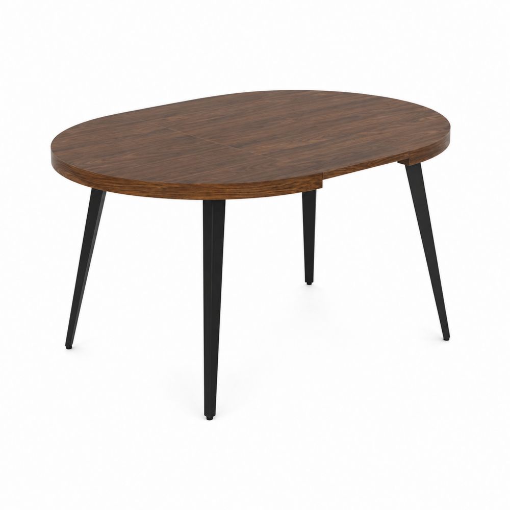 Mesa de comedor ovalada de madera de nogal y metal