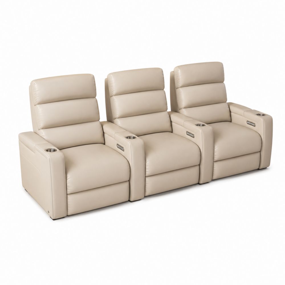 Conjunto de Sillones Reclinables de 3 Plazas en Cuero Sintético Beige