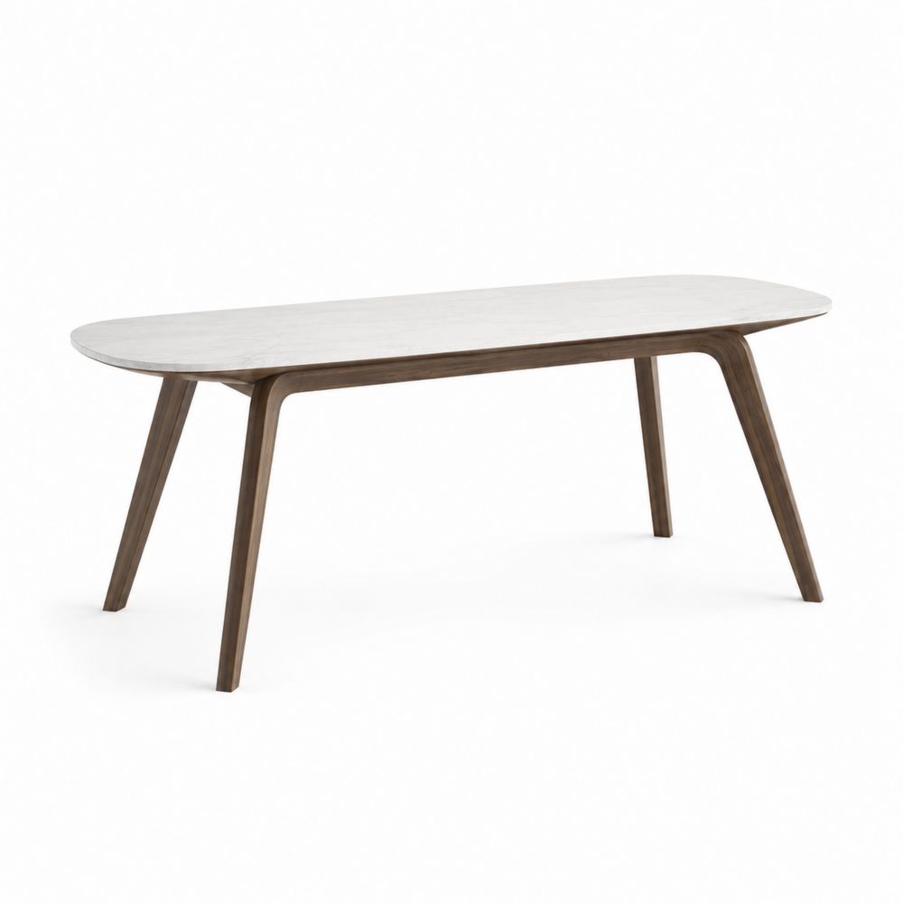 Mesa de comedor de madera y mármol Marrón/Blanco