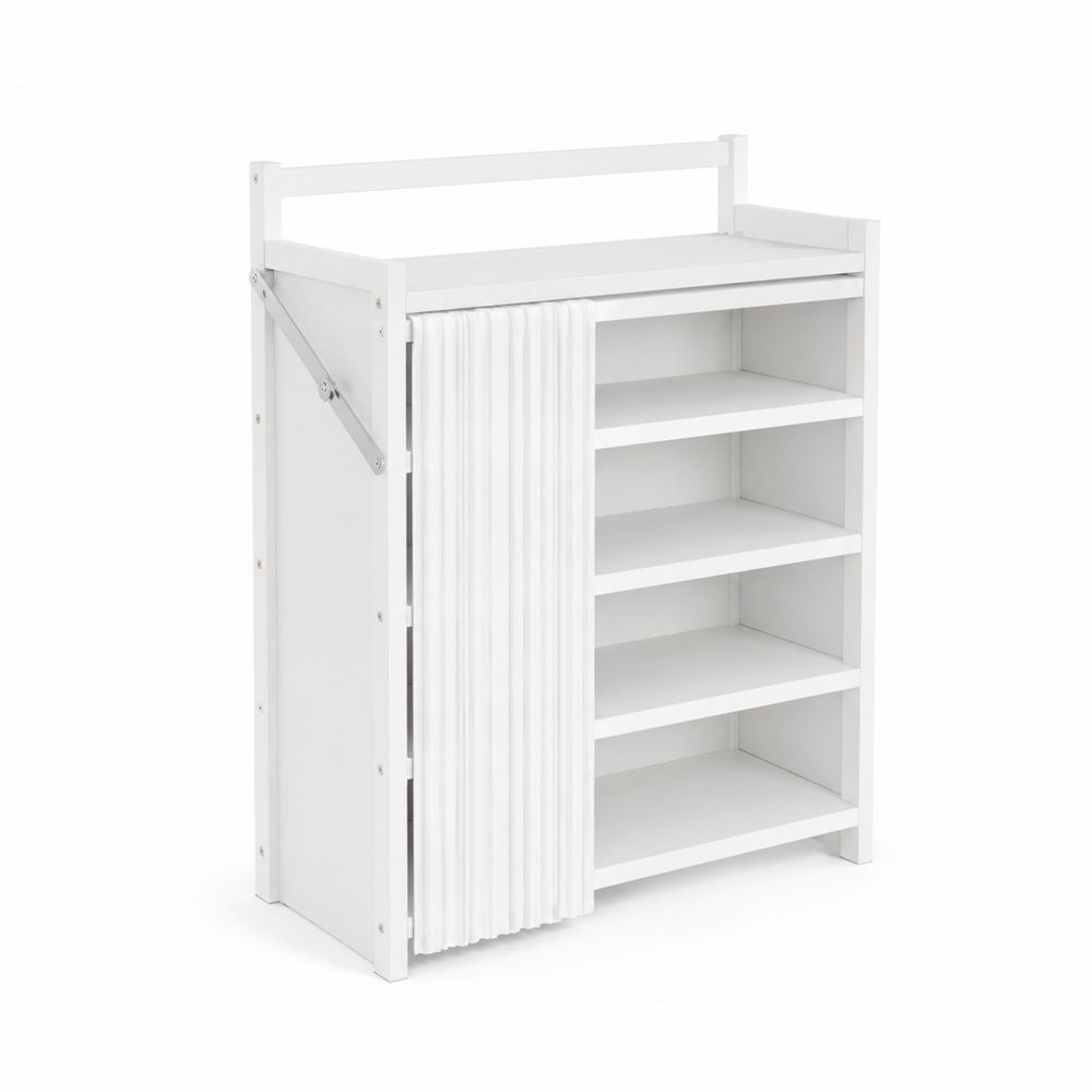 Zapatero plegable de madera con estantes blancos
