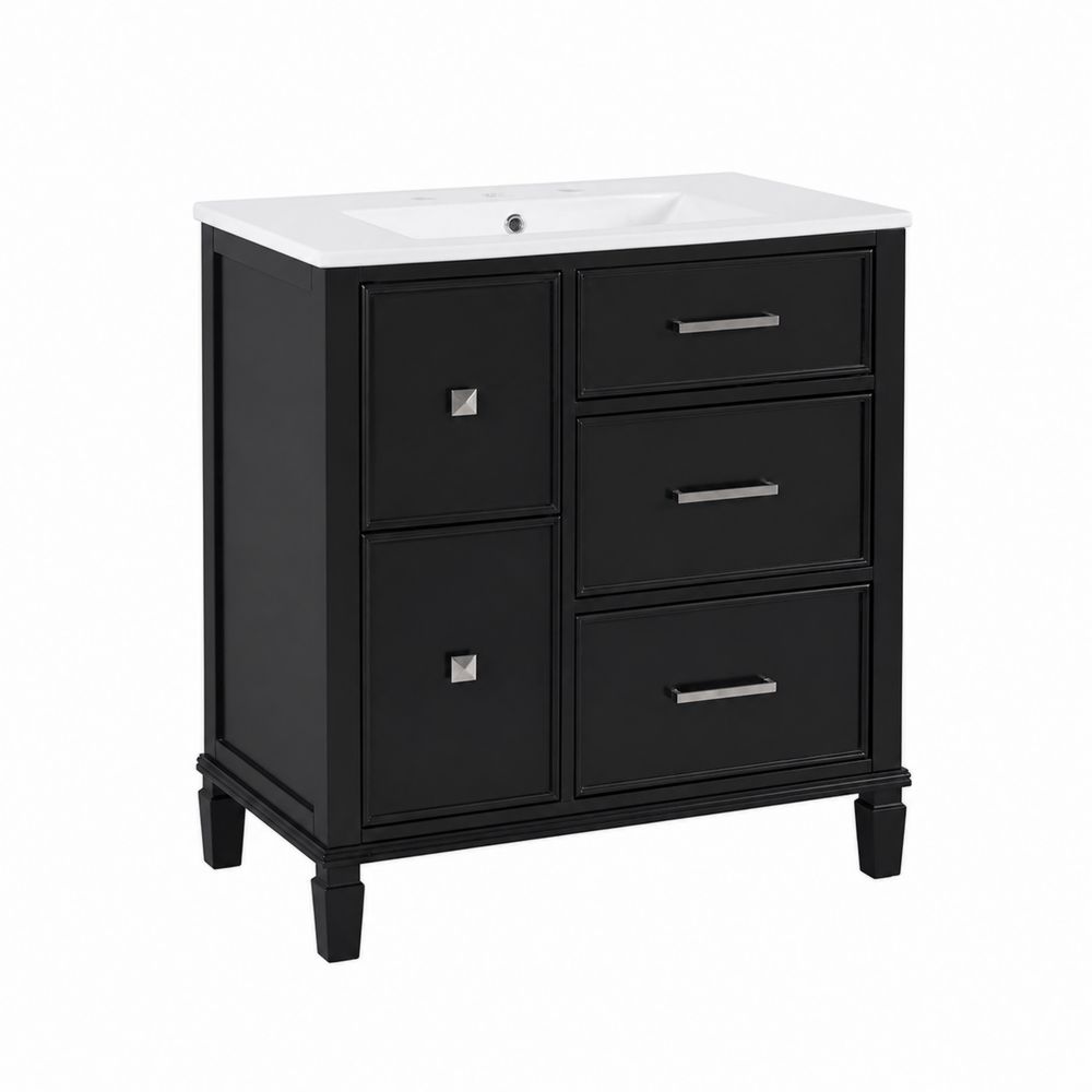 Mueble de baño de madera y porcelana negra 81x46x88 cm