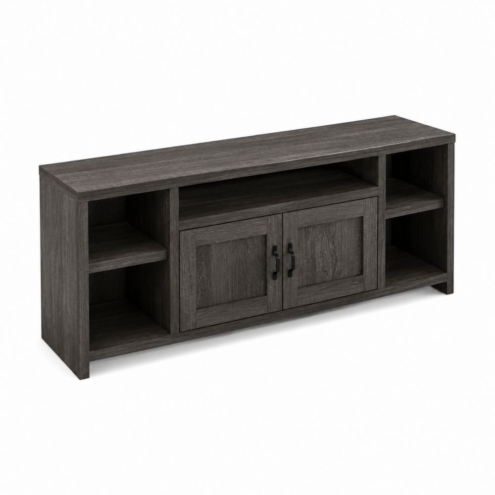Mueble de TV con Estantes y Puertas de Madera Aglomerada Gris Oscuro