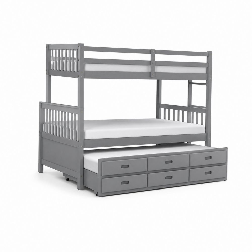 Litera de madera gris con almacenamiento y cajones