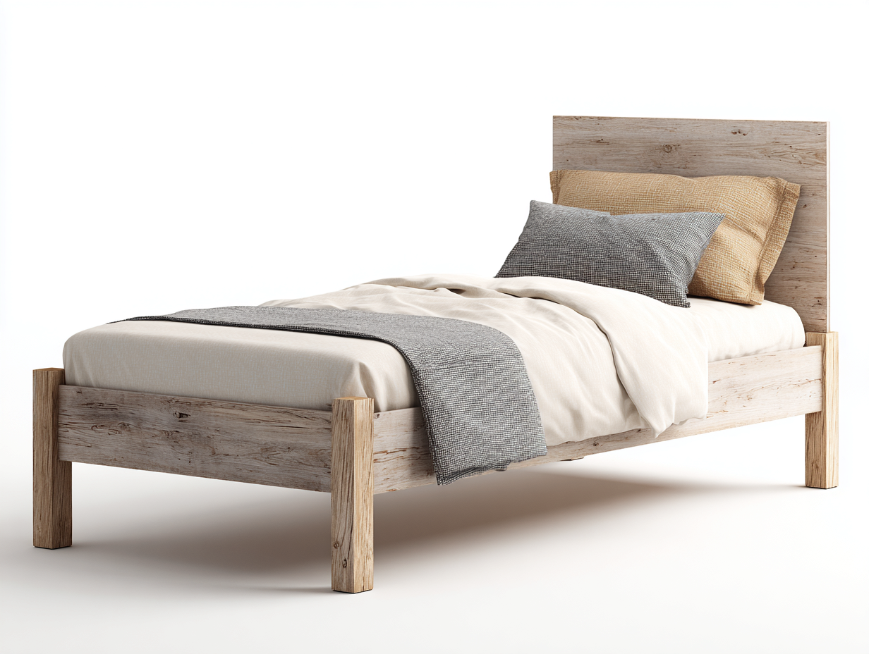 Einzelbett aus Holz 205x98x95 cm - Eichenfarbe - für Schlafzimmer - schlichtes modernes Design-Lamoohaven