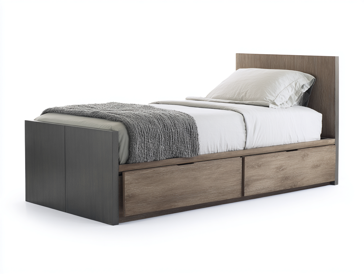 Einzelbett aus Holz 200x90x95 cm - Braun-Dunkelgrau - Mit 2 Schubladen - Modernes Design-Lamoohaven