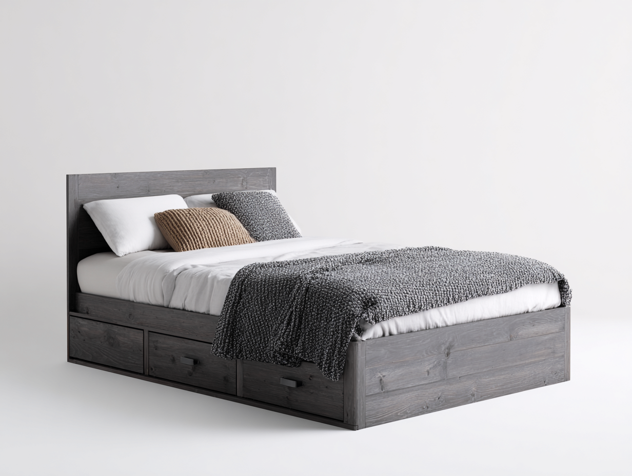 Doppelbett aus Holz 205x145x100 cm - dunkelgrau - für Schlafzimmer - modernes Design mit Stauraum-Lamoohaven