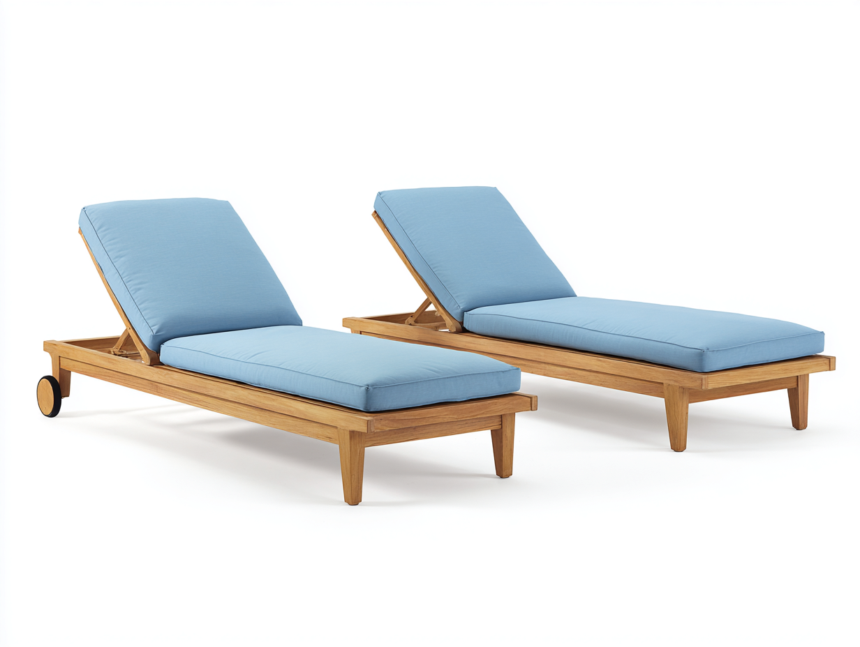 Sonnenliege aus Holz 200x70x92 cm - Naturfarben-Hellblau - Mit verstellbarer Rückenlehne - Modernes Design-Lamoohaven
