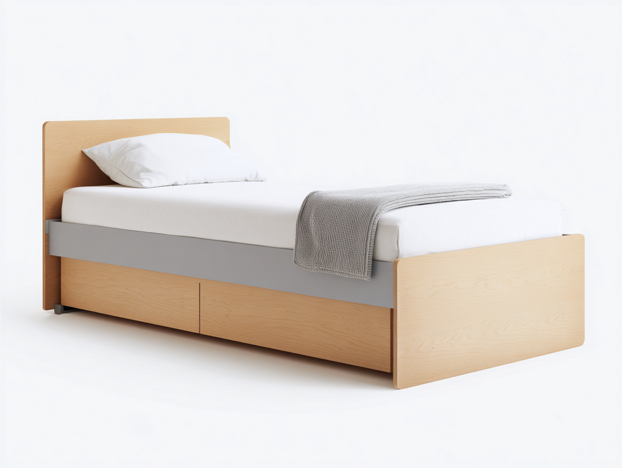 Einzelbett Holz 205x96x85 cm - naturgrau - für Schlafzimmer - modernes Design mit Stauraum-Lamoohaven