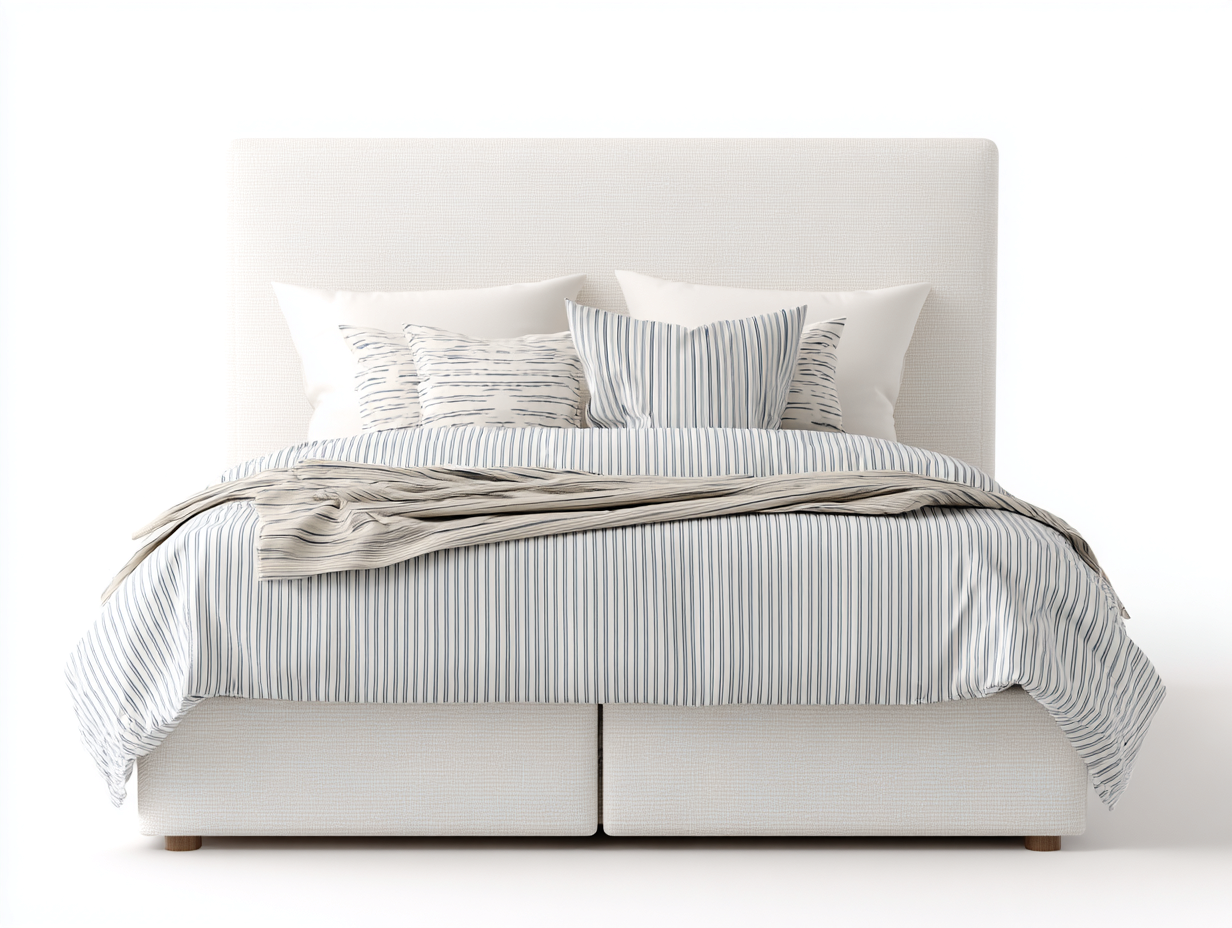 Doppelbett mit Stoffbezug 210x180x110 cm cremeweiß für Schlafzimmer - modernes Design mit hohem Kopfteil-Lamoohaven