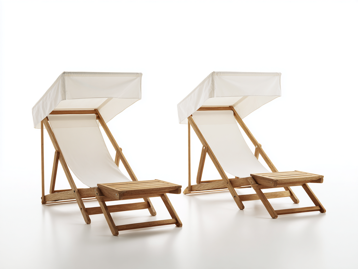 Sonnenliege Holz 160x70x135 cm - naturbraun-cremeweiß - für Garten - modernes Design mit Sonnendach im 2er Set-Lamoohaven