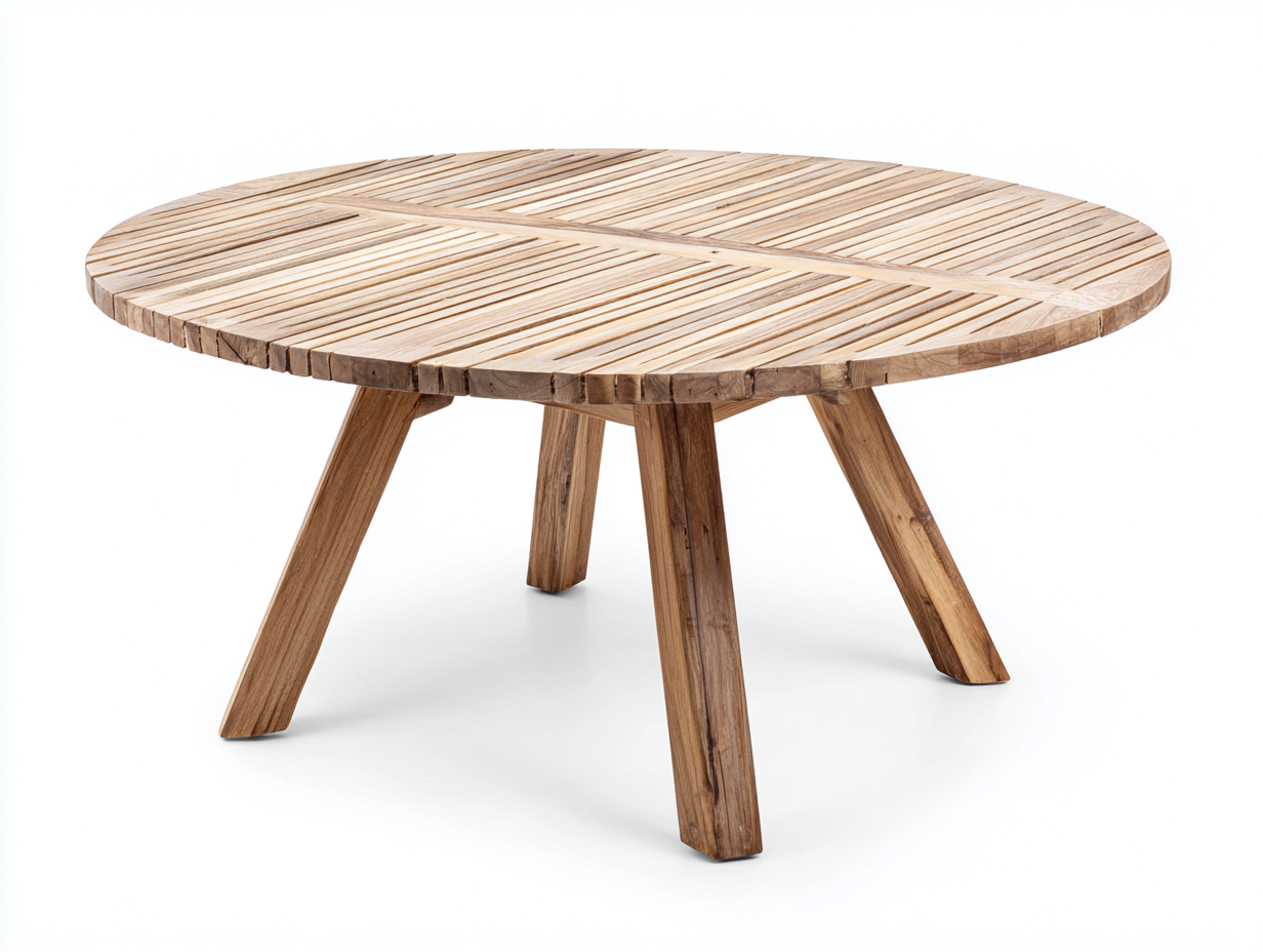 Gartentisch aus Holz 120x120x75 cm naturfarben für Garten und Terrasse - rundes Design-Lamoohaven