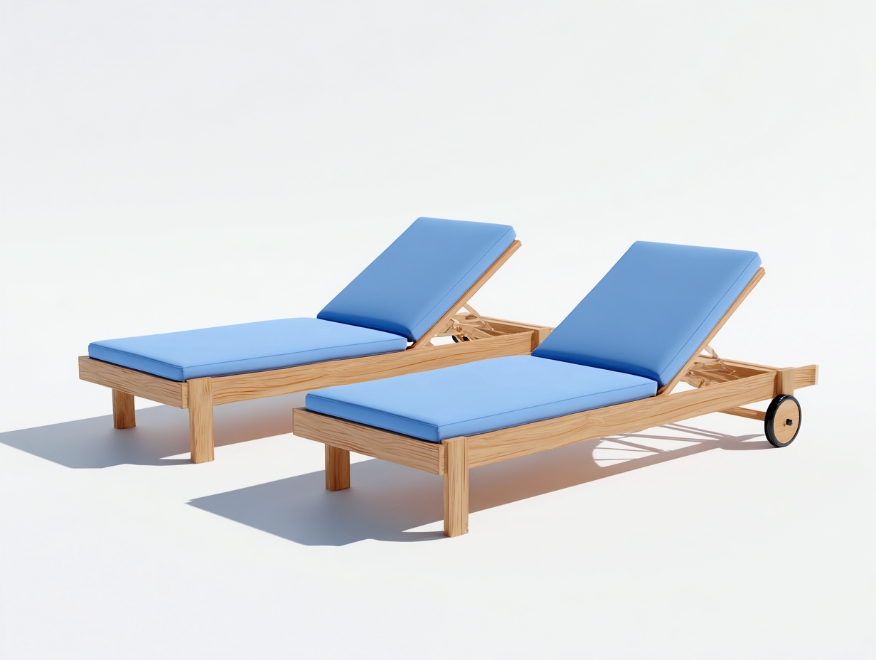 Sonnenliege 2er-Set aus Holz mit Auflagen 198x68x88 cm naturfarben-blau für Garten und Terrasse - modernes Design mit verstellbarer Rückenlehne-Lamoohaven