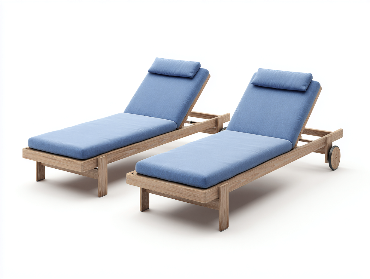 Sonnenliege aus Holz mit Auflage 200x70x88 cm - Blau-Naturholz - verstellbar für Garten und Terrasse-Lamoohaven