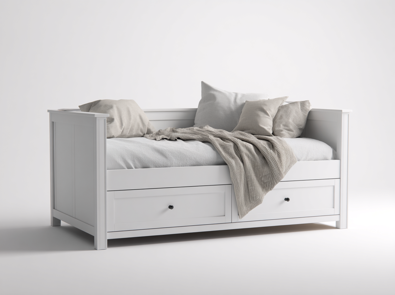 Schlafsofa aus Holz mit Schubladen 205x90x85 cm weiß für Wohnbereich und Gästezimmer - klassisches Design-Salinstudio