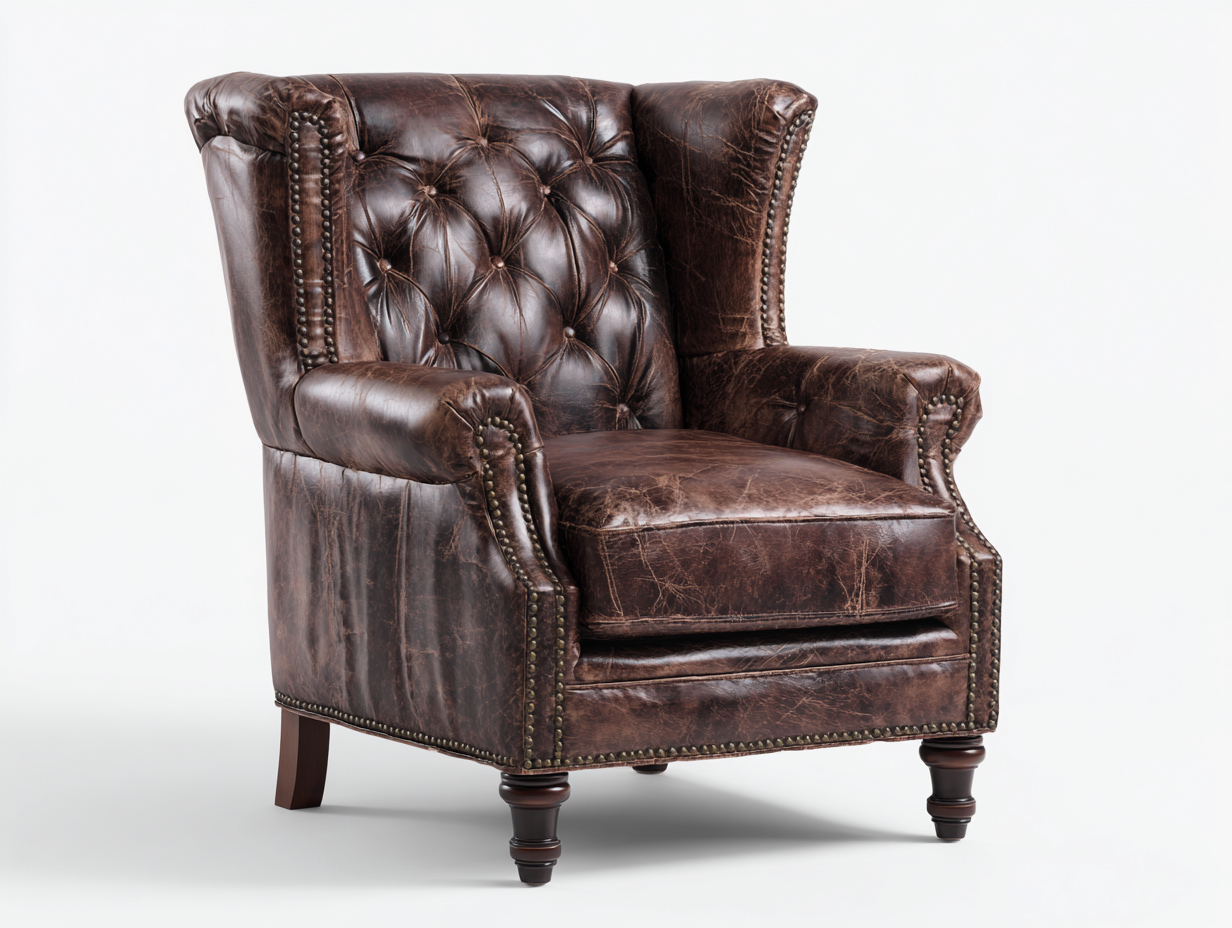 Ohrensessel aus Kunstleder 82x88x108 cm - Dunkelbraun - im klassischen Chesterfield-Design-Salinstudio