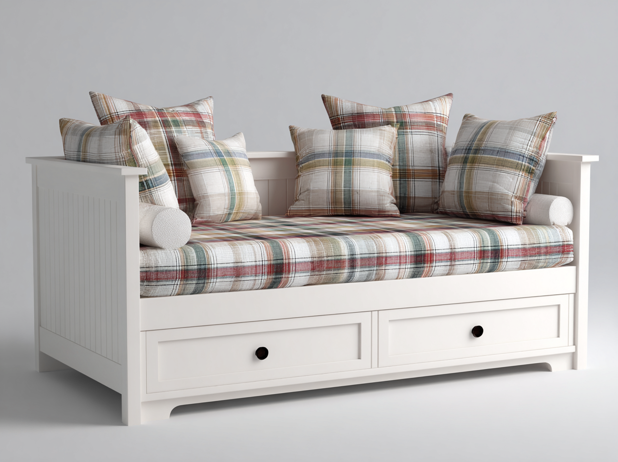 Schlafsofa aus Holz mit 2 Schubladen 206x98x86 cm - Weiß-Mehrfarbig - im klassischen Design-Salinstudio