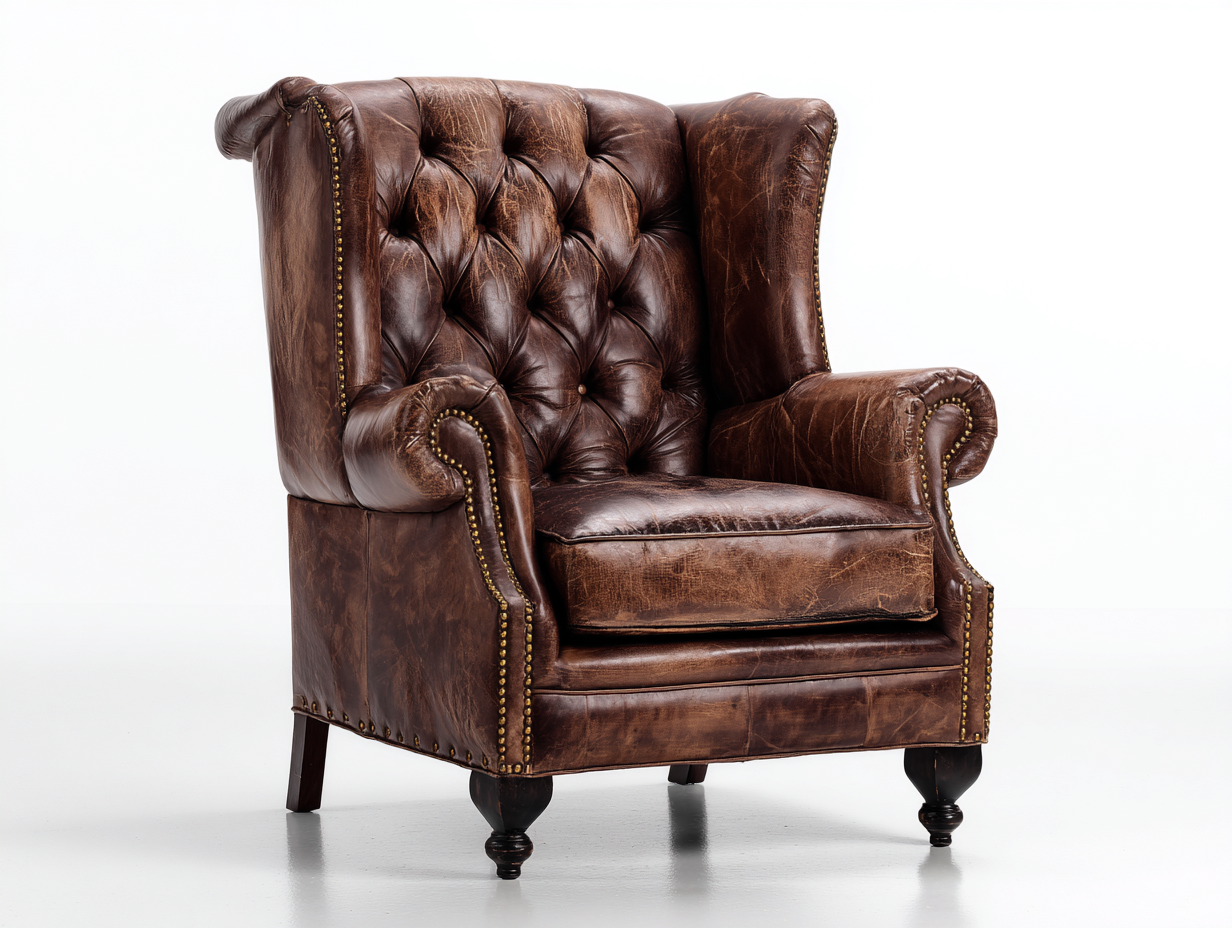 Ohrensessel aus Lederlook 90x95x112 cm - Braun - Für Wohnzimmer - Klassisches Design-Salinstudio