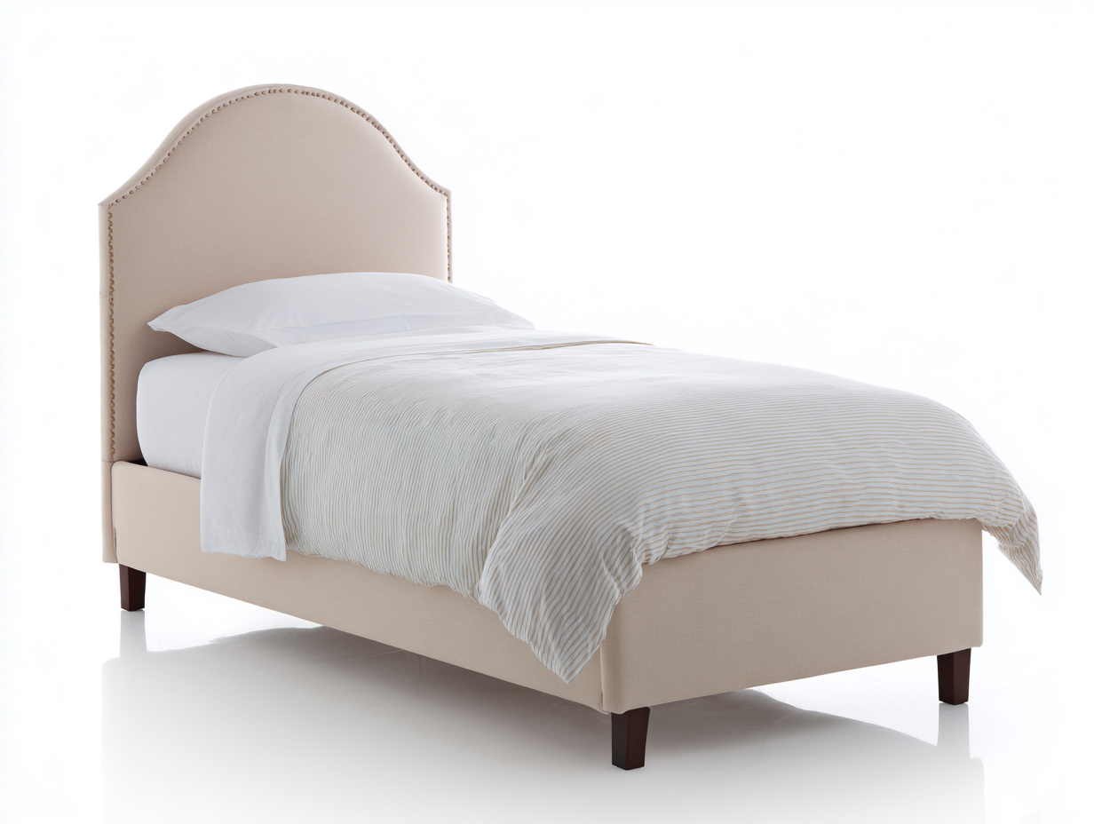 Einzelbett aus Stoff 200x90x120 cm - Cremeweiß - Für Schlafzimmer - Klassisches Design-Salinstudio