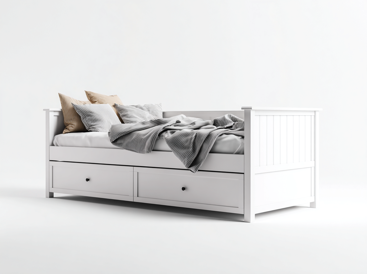 Schlafsofa Holz 205x96x92 cm - weiß - für Schlafzimmer - modernes Design mit 2 Schubladen-Salinstudio
