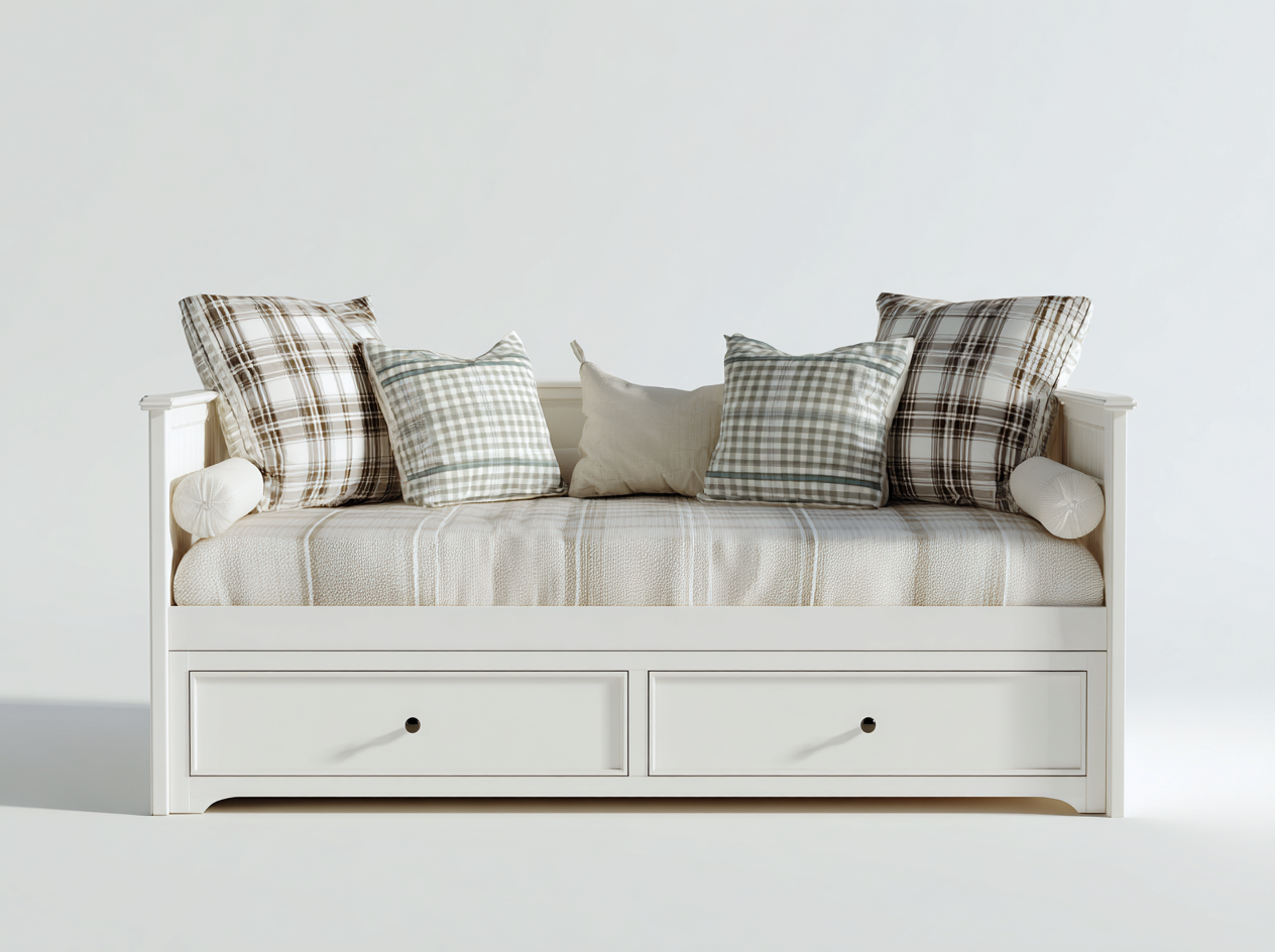 Schlafsofa aus Holz 200x90x85 cm - Weiß - Mit 2 Schubladen - Klassisches Design-Salinstudio
