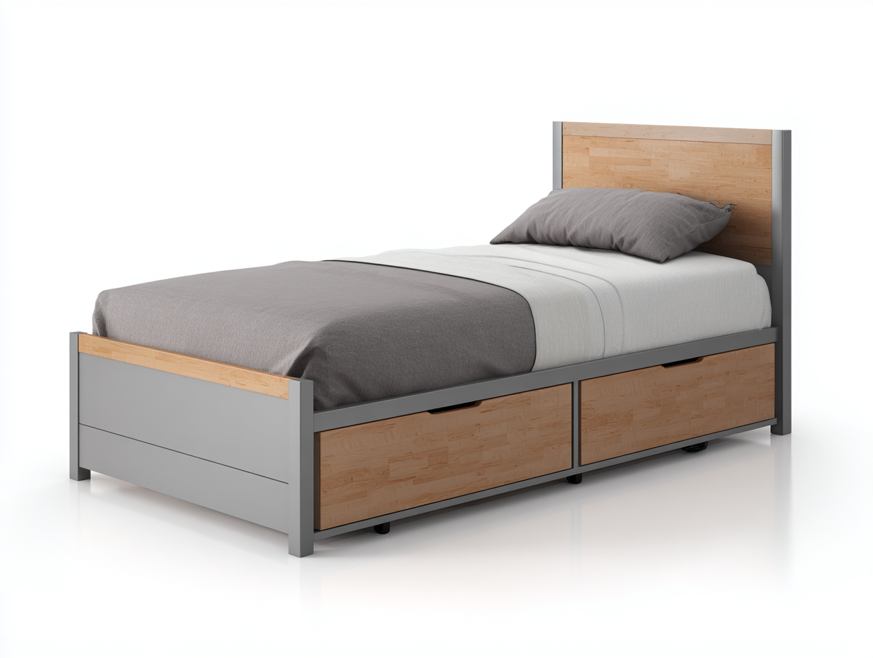 Einzelbett aus Holz mit Schubladen 205x98x100 cm grau-naturfarben für Schlafzimmer - modernes Design-Salinstudio