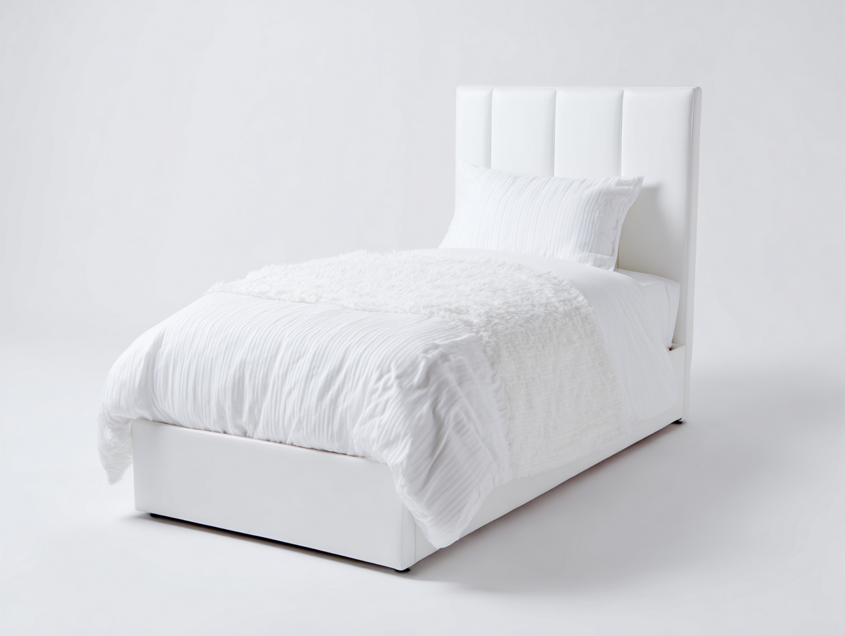Einzelbett aus Kunstleder 205x98x110 cm weiß für Schlafzimmer - modernes Design mit hohem Kopfteil-Salinstudio