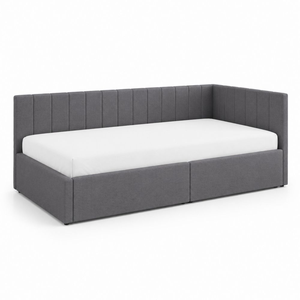 Lit avec rangement en tissu gris
