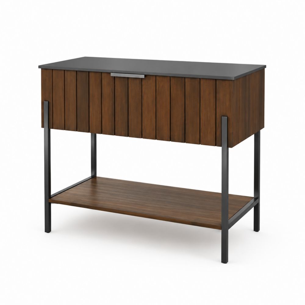 Meuble sous lavabo en bois et métal Acajou/Noir 90x45x80 cm