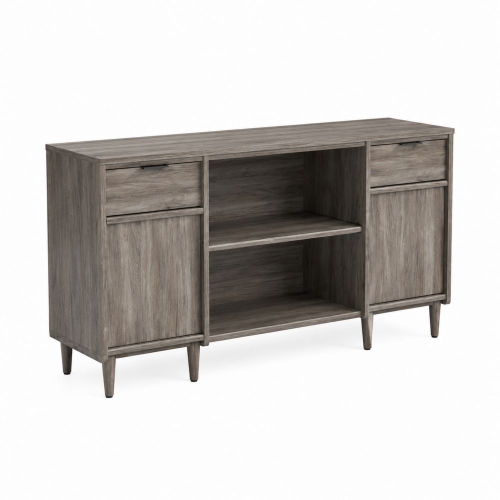 Buffet en bois avec étagères et tiroirs, 152 cm Gris Chêne