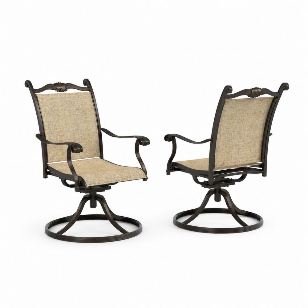 Lot de 2 chaises pivotantes en métal et tissu Polyester Beige/Marron