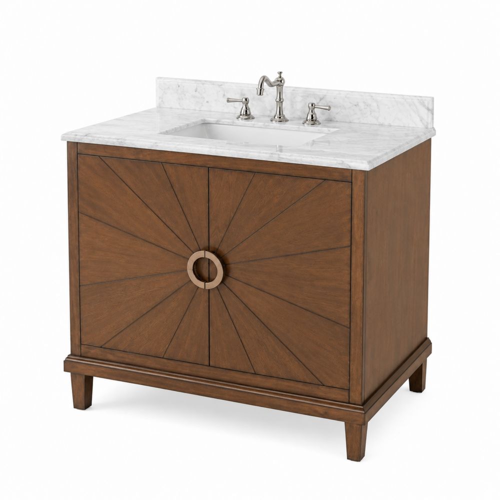Meuble sous lavabo bois avec marbre blanc 90 cm