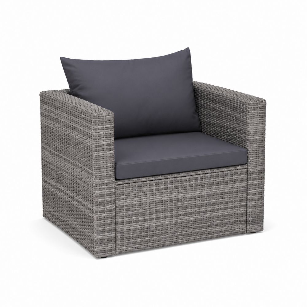 Fauteuil en rotin synthétique Gris avec coussins en polyester