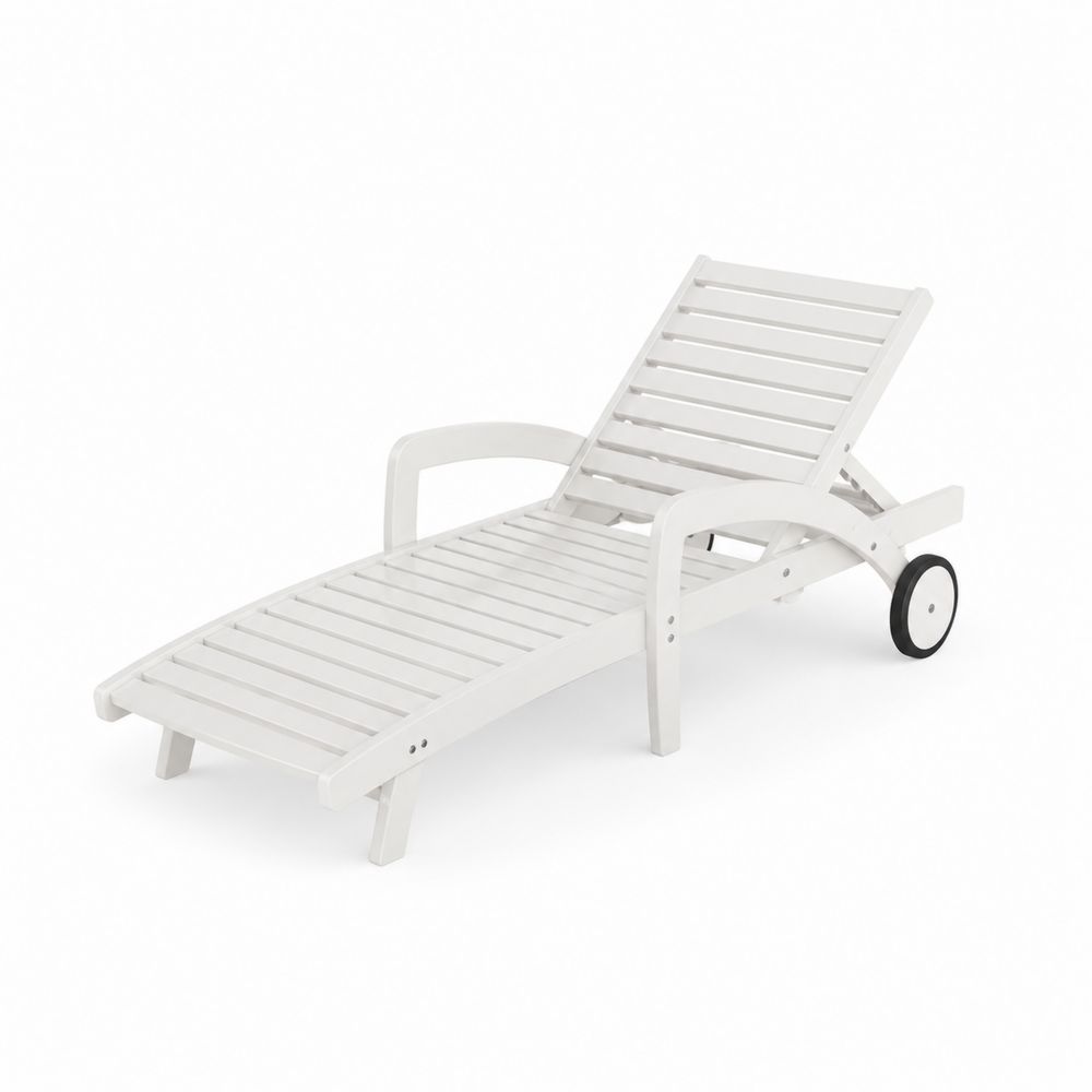 Chaise longue en bois avec roulettes, Blanc