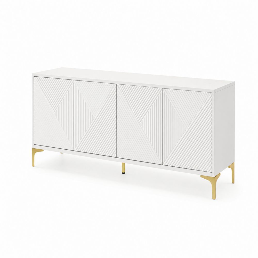 Buffet rectangulaire blanc en MDF et pieds en métal doré