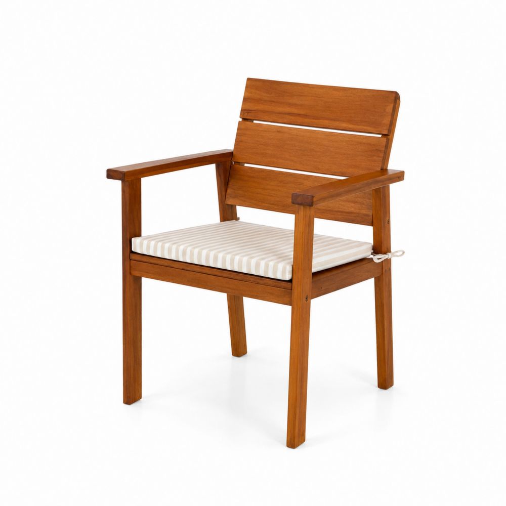 Chaise en bois d'acacia avec coussin rayé