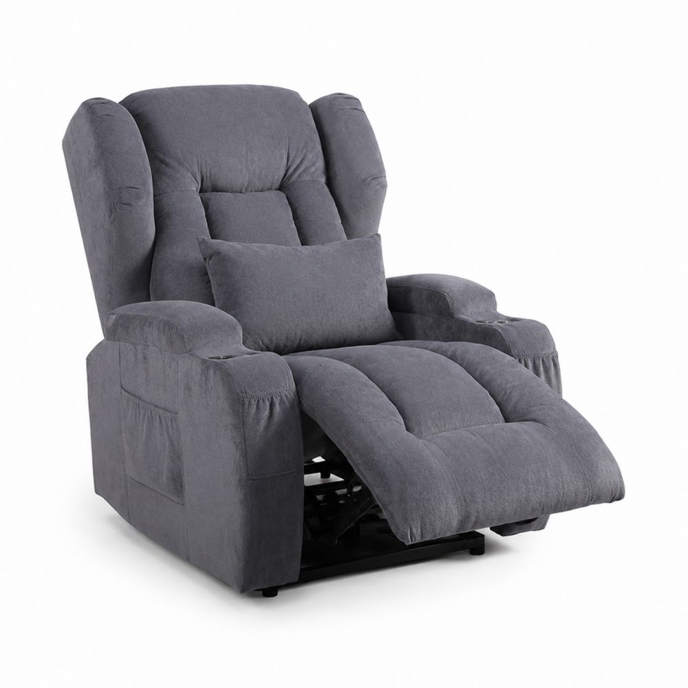 Fauteuil inclinable en tissu polyester Gris avec repose-pieds manuel