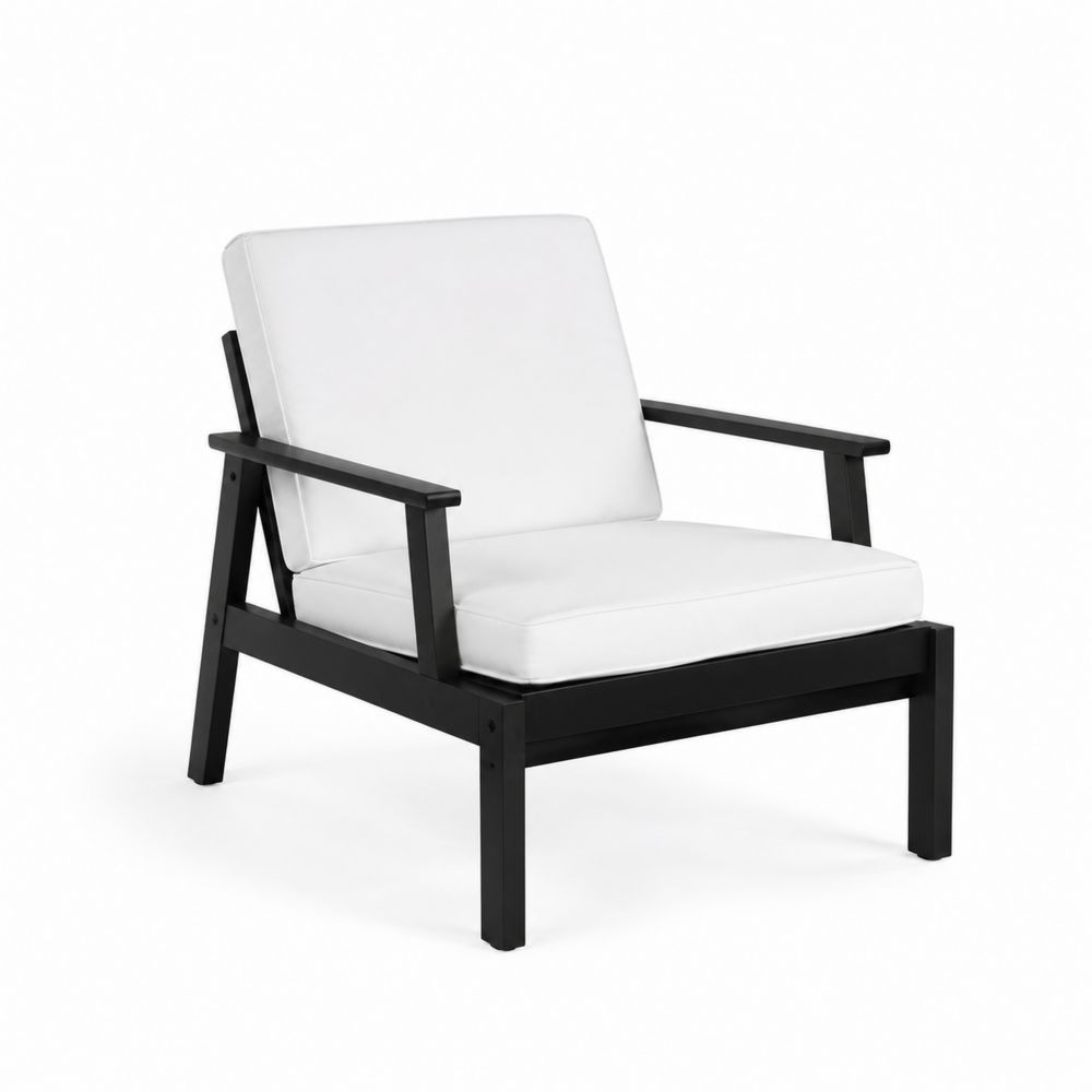 Fauteuil en aluminium noir avec coussins en polyester blanc