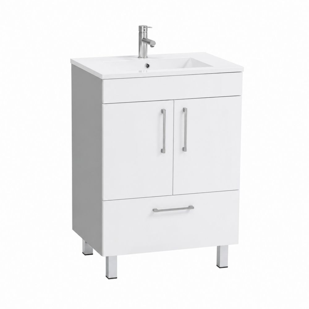 Meuble sous lavabo en bois et métal avec vasque en céramique