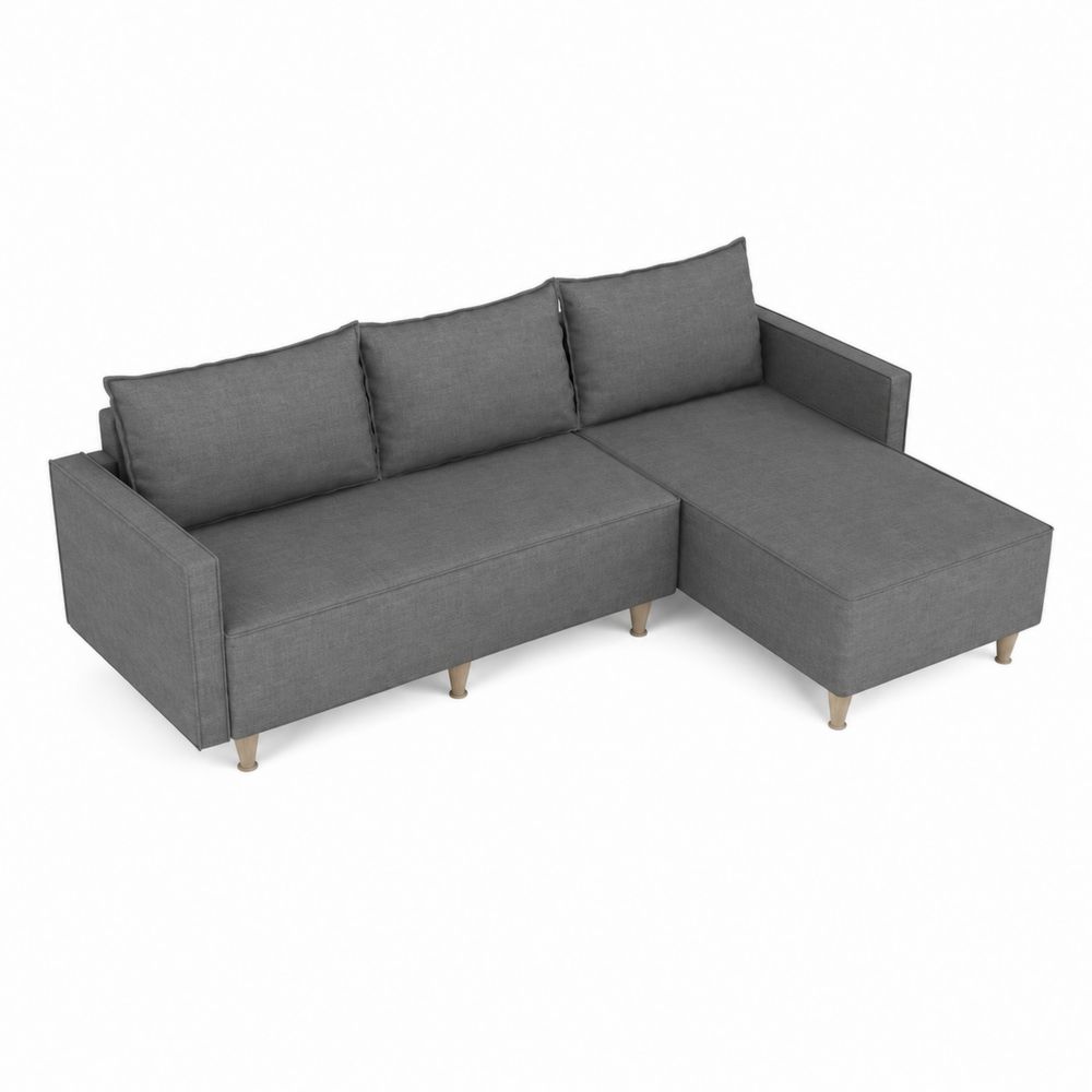 Canapé en L en Tissu avec Pieds en Bois