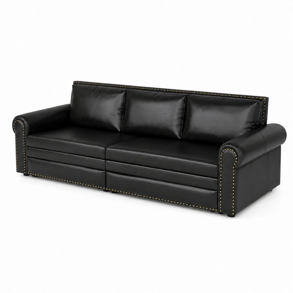 Canapé en cuir synthétique noir avec clous décoratifs