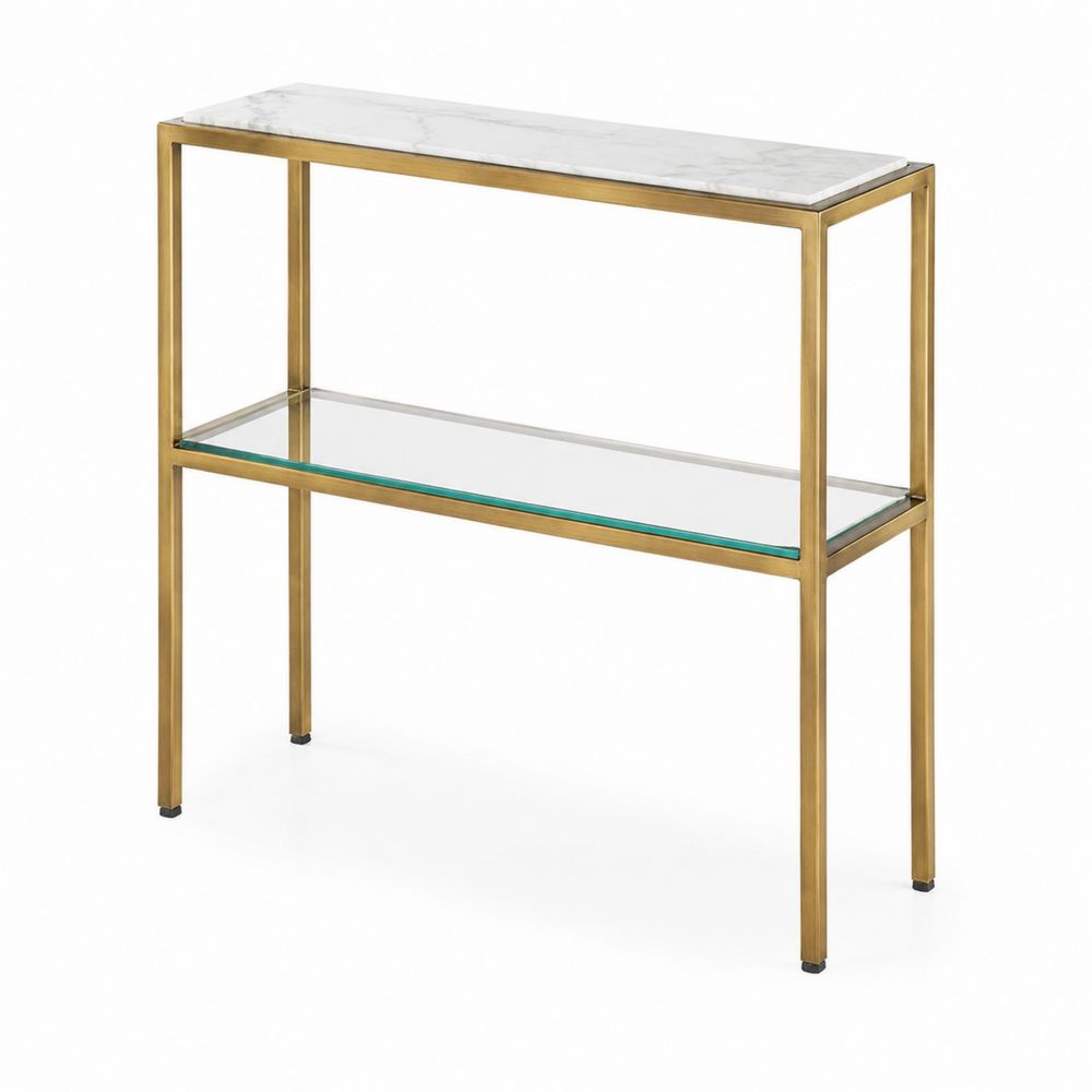 Table d'appoint en marbre et verre avec cadre métal doré